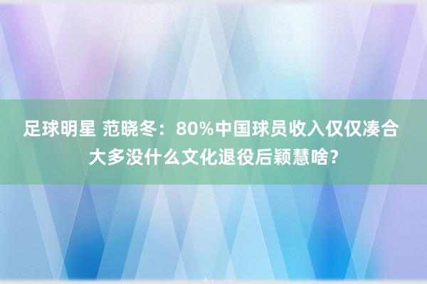 足球明星 范晓冬：80%中国球员收入仅仅凑合 大多没什么文化退役后颖慧啥？