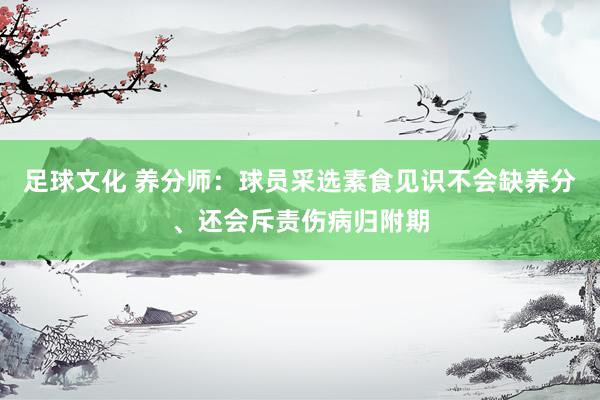 足球文化 养分师：球员采选素食见识不会缺养分、还会斥责伤病归附期