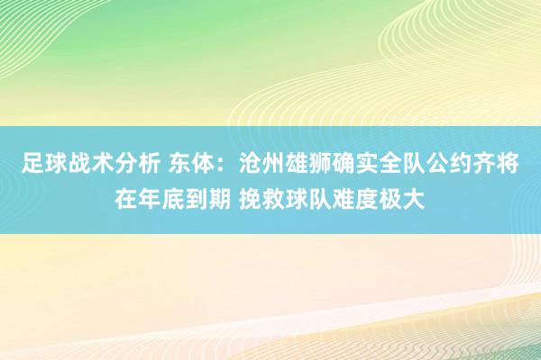 足球战术分析 东体：沧州雄狮确实全队公约齐将在年底到期 挽救球队难度极大