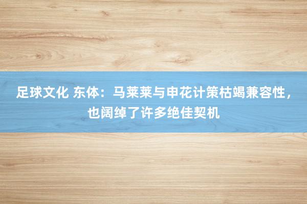 足球文化 东体：马莱莱与申花计策枯竭兼容性，也阔绰了许多绝佳契机